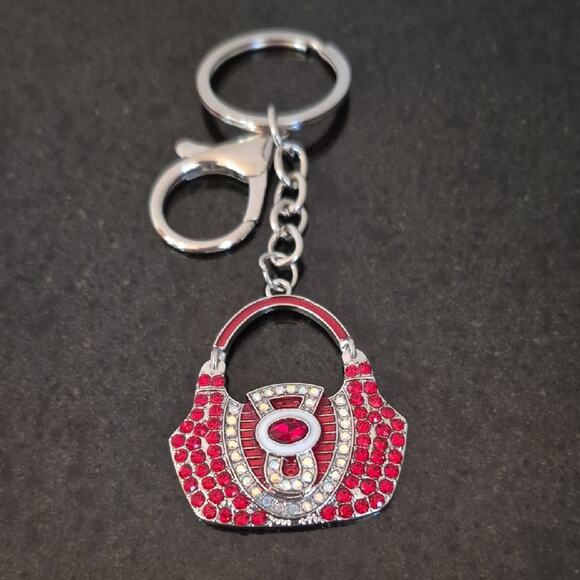 Unbranded Accessories - Purse Shaped Bag Charm Key Charm Red and Silver Handbag Keychain